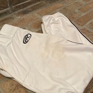 Rawlings adult medium knicker baseball pants white with black piping - used